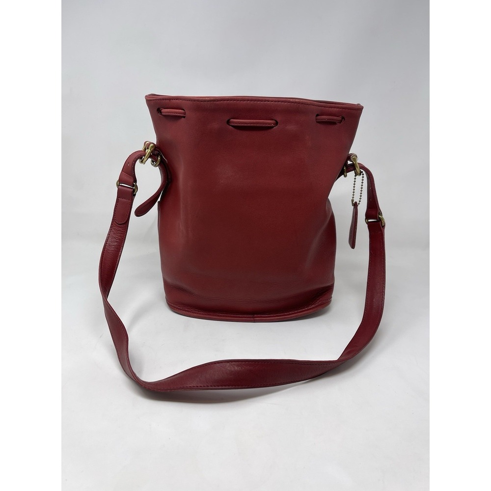 Vintage Coach Bucket Bag, Red Leather, Cross-Body Bag Purse 9952